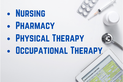 Medical Materials and nursing, pharmacy, physical therapy, and occupational therapy text.